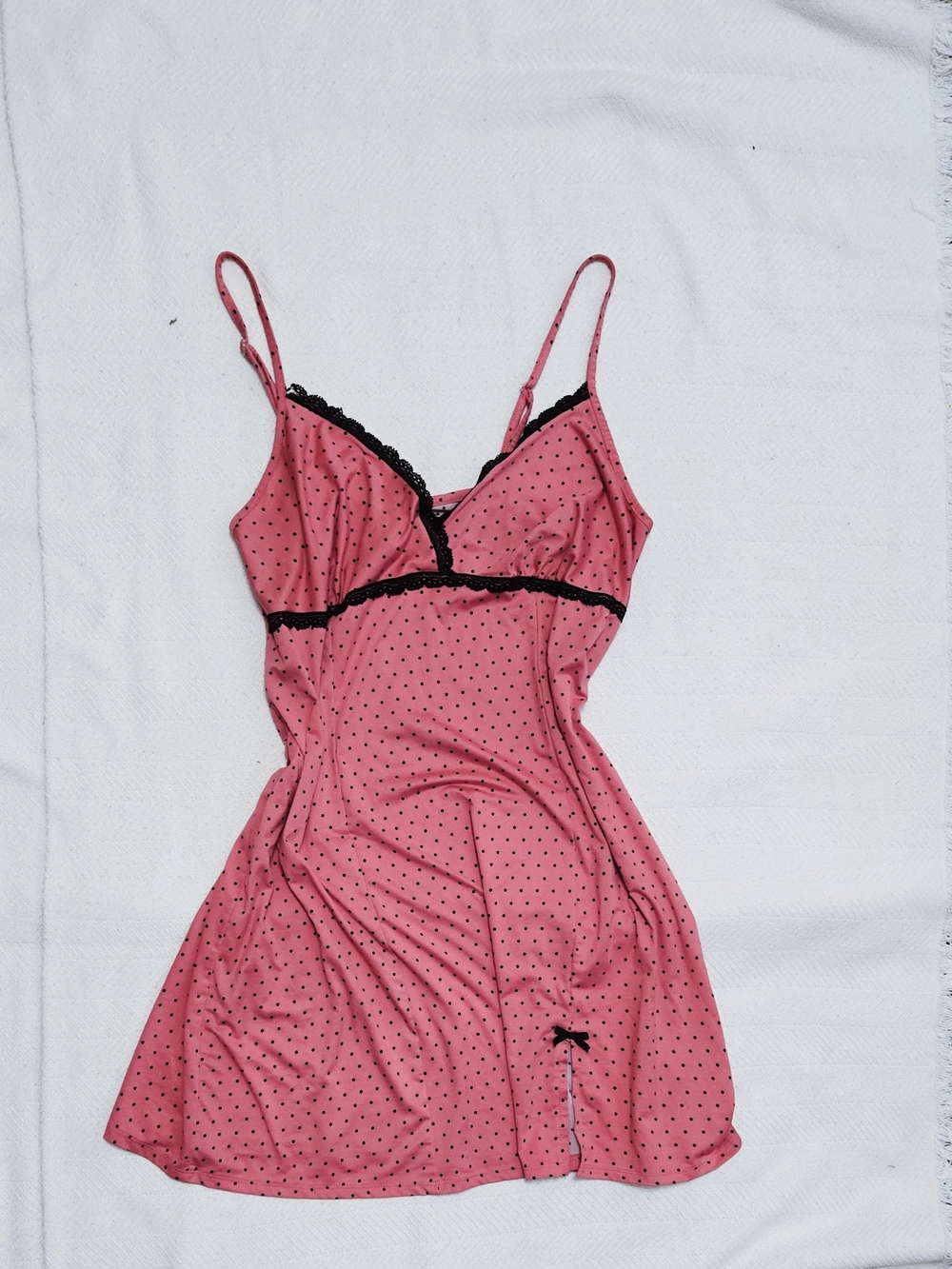 Delicate Pink Polka Dot Lace-Trim Chemise